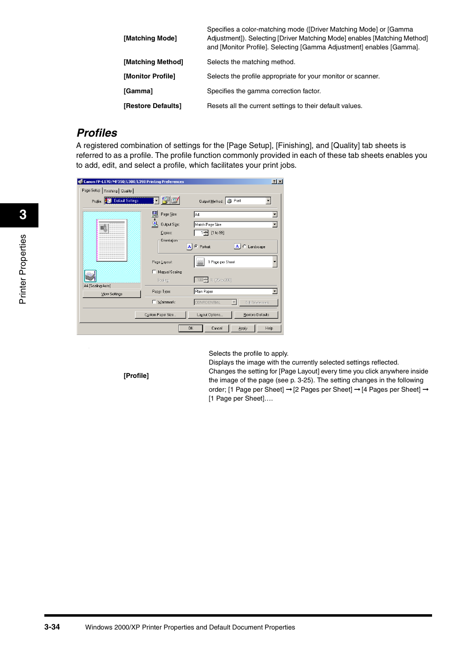Profiles, Profiles -34, Profiles," on p. 3-34 | Canon FAX-L380 User Manual | Page 81 / 104