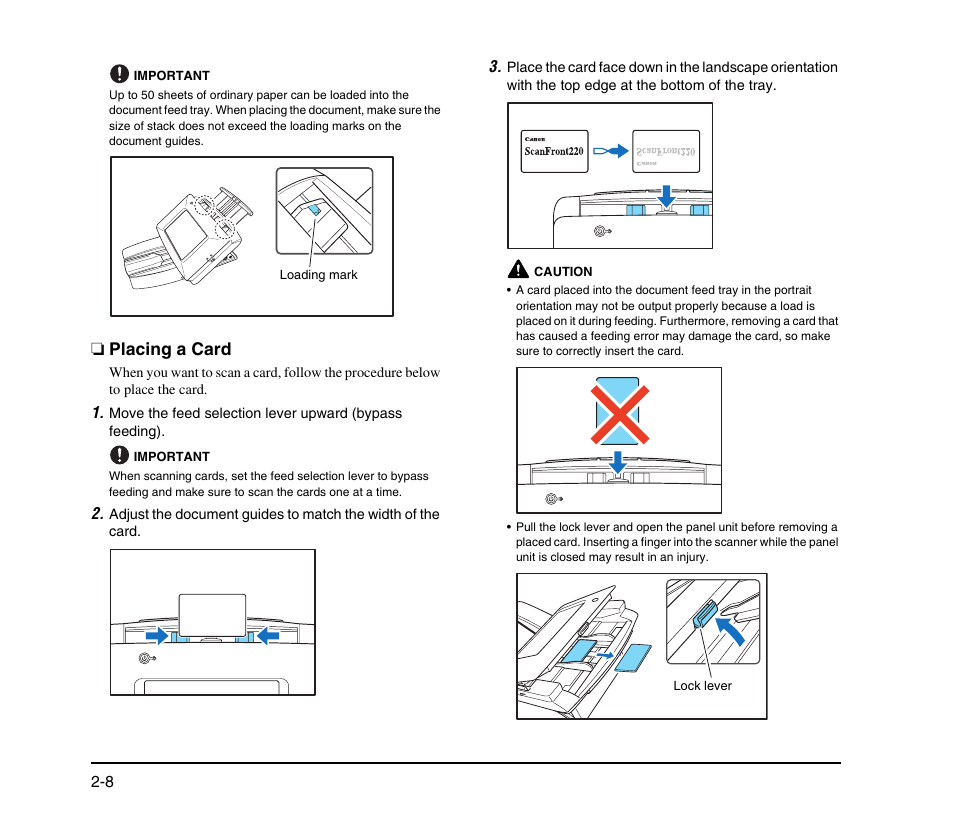 Placing a card, Placing a card -8 | Canon SCANFRONT M11058 User Manual | Page 26 / 88