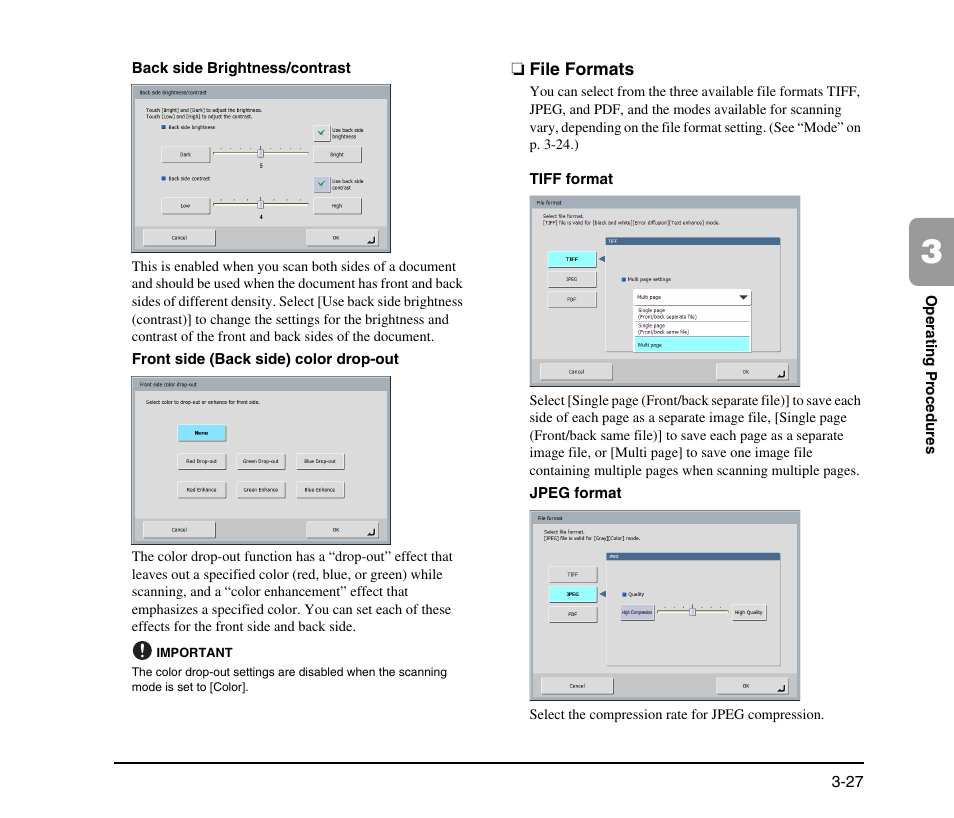 File formats, File formats -27, See “file formats” on p. 3-27.) | Canon SCANFRONT M11058 User Manual | Page 57 / 88