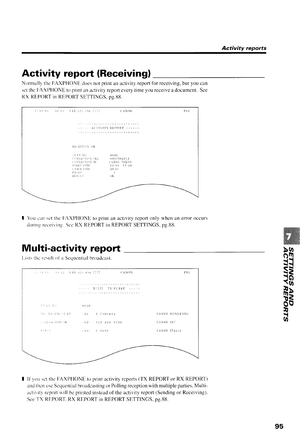 Activity report (receiving), Multi-activity report | Canon B550 User Manual | Page 107 / 136