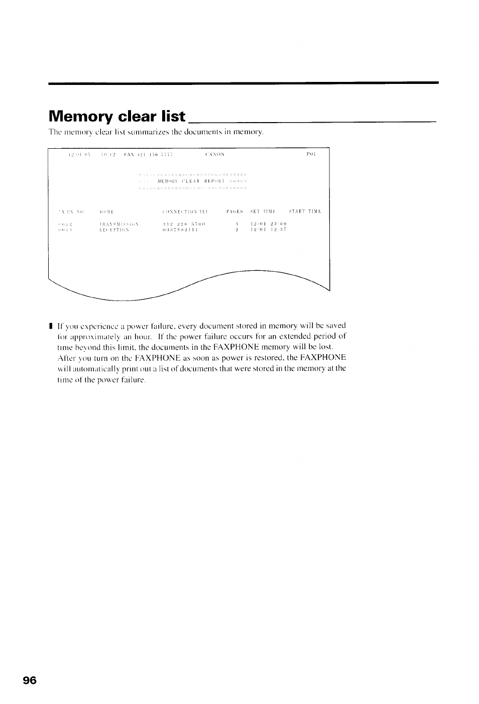 Memory clear list | Canon B550 User Manual | Page 108 / 136