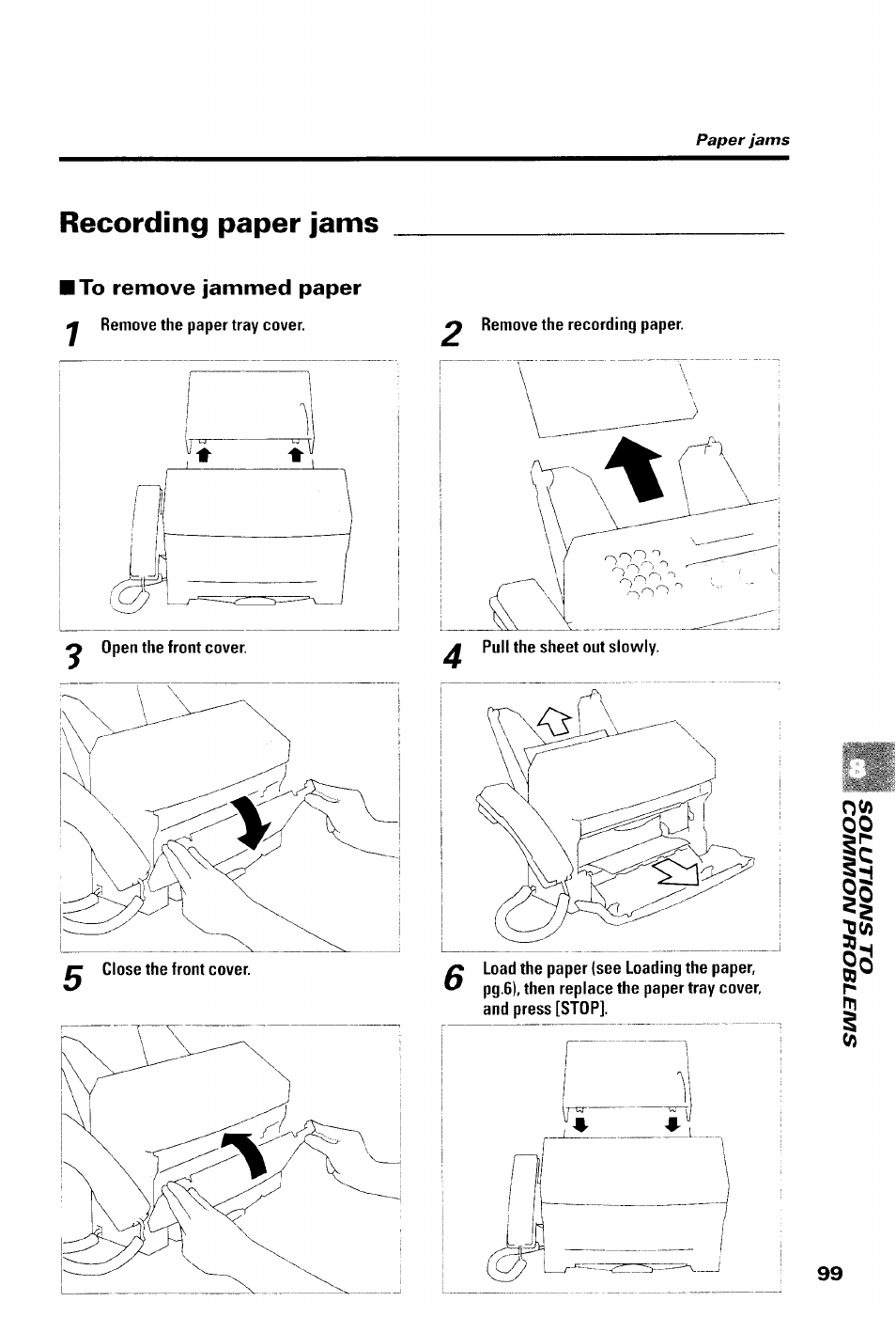 Recording paper jams, To remove jammed paper | Canon B550 User Manual | Page 111 / 136