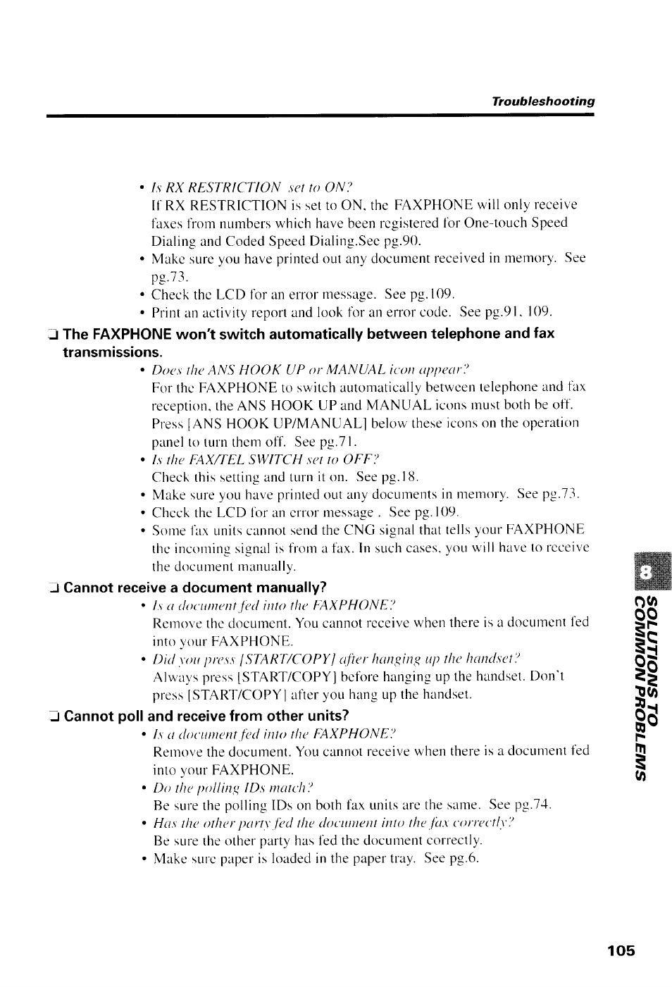 Transmissions, J cannot receive a document manually, J cannot poll and receive from other units | Canon B550 User Manual | Page 117 / 136