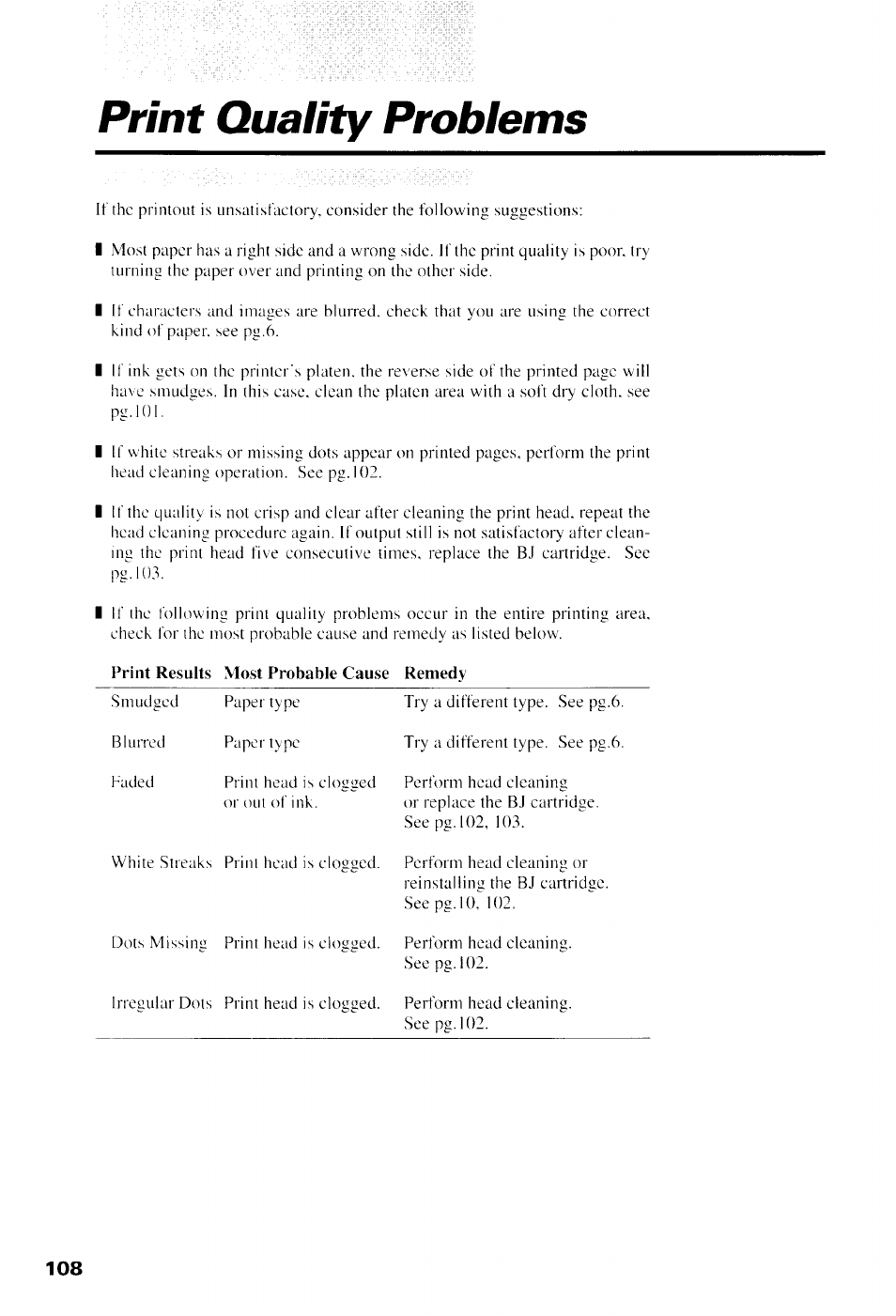Print quality problems | Canon B550 User Manual | Page 120 / 136