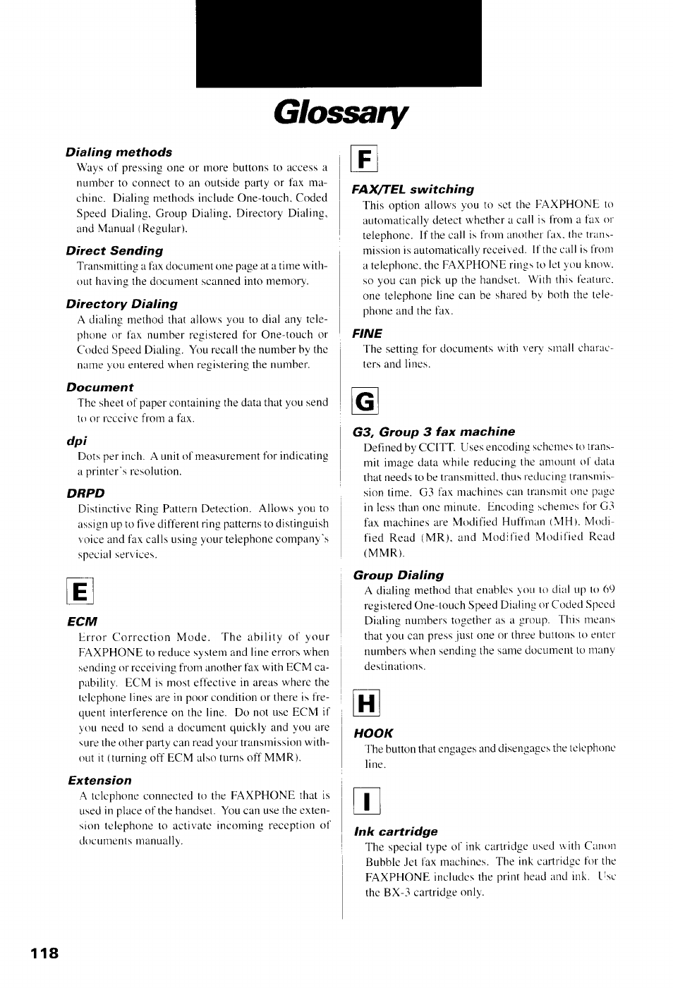 Glossary | Canon B550 User Manual | Page 130 / 136