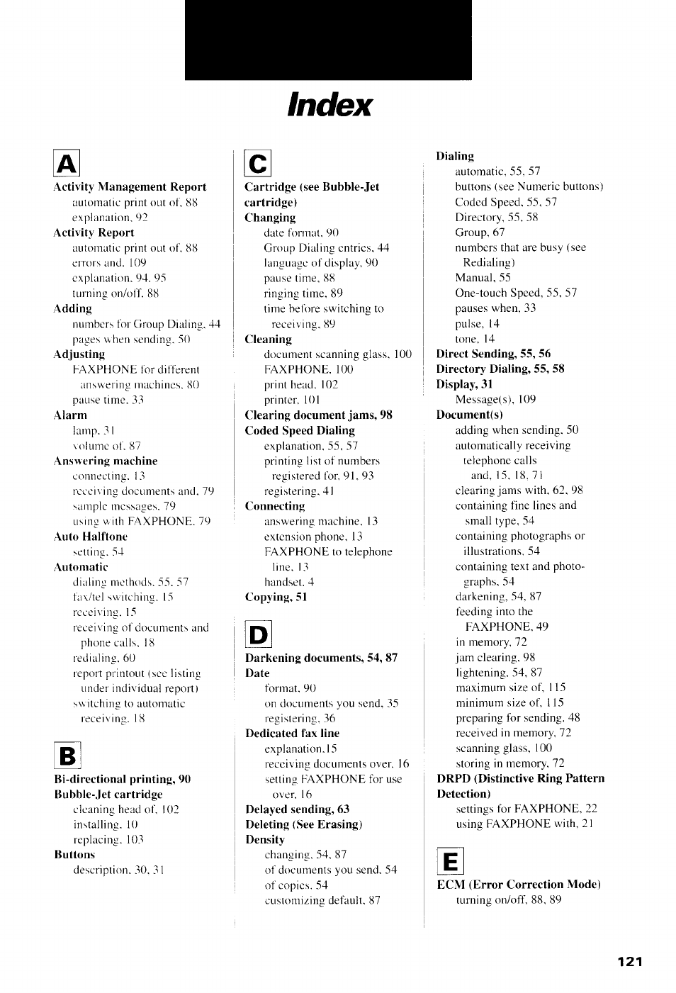 Index | Canon B550 User Manual | Page 133 / 136