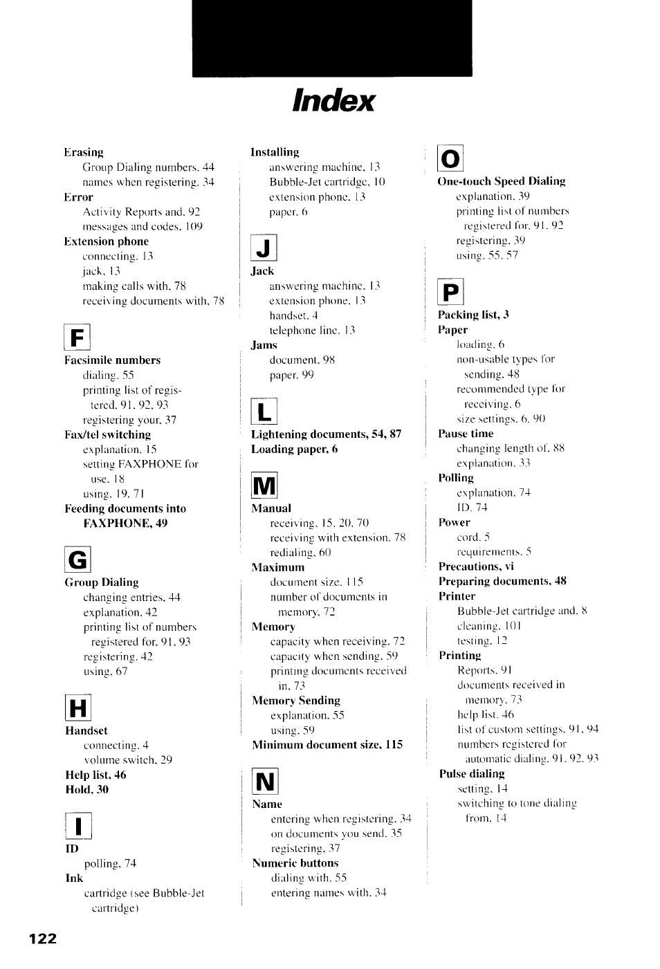 Index | Canon B550 User Manual | Page 134 / 136