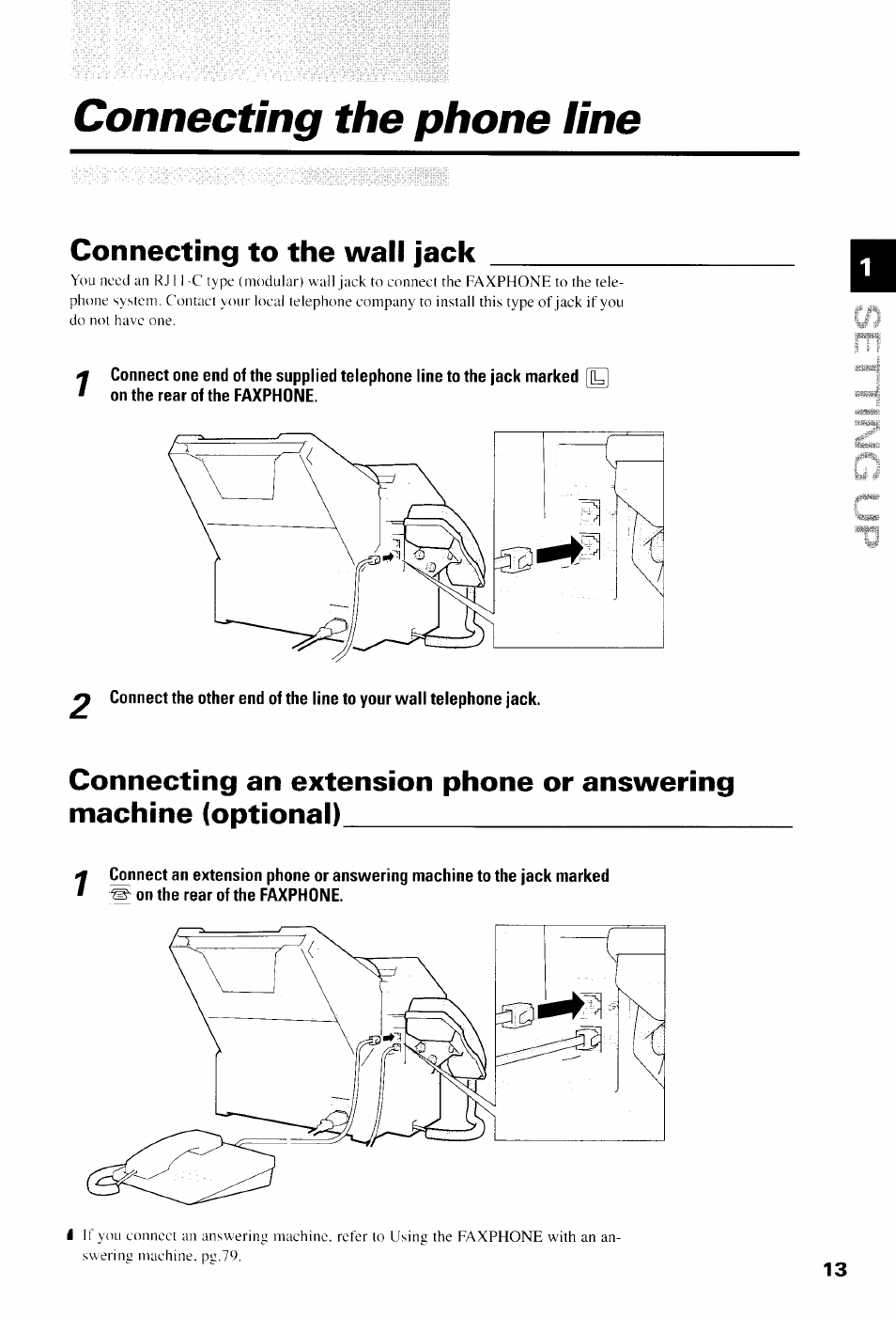 Connecting the phone line, Connecting to the wall jack | Canon B550 User Manual | Page 25 / 136