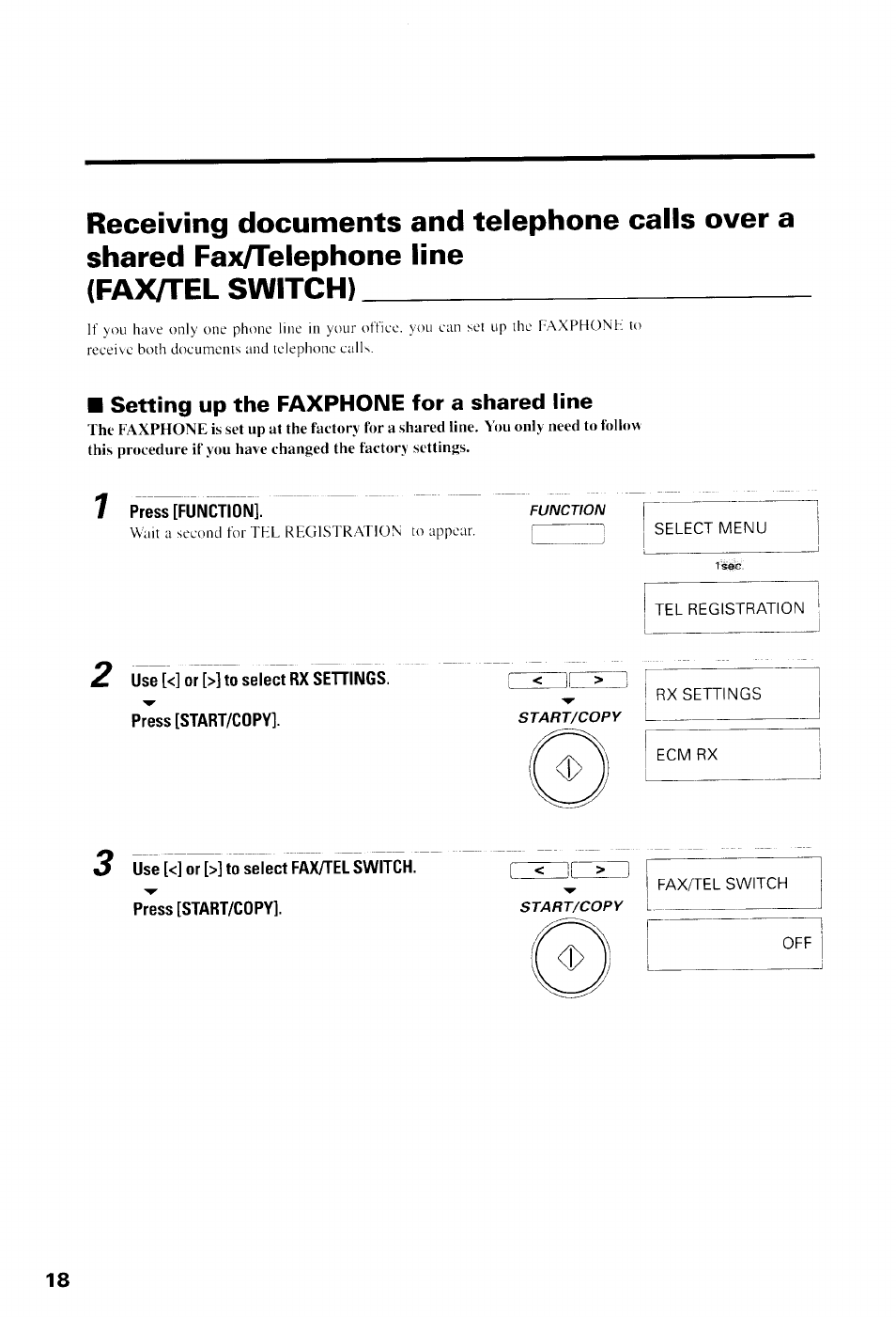 Fax/tel switch), Setting up the faxphone for a shared line, Press [function | Canon B550 User Manual | Page 30 / 136