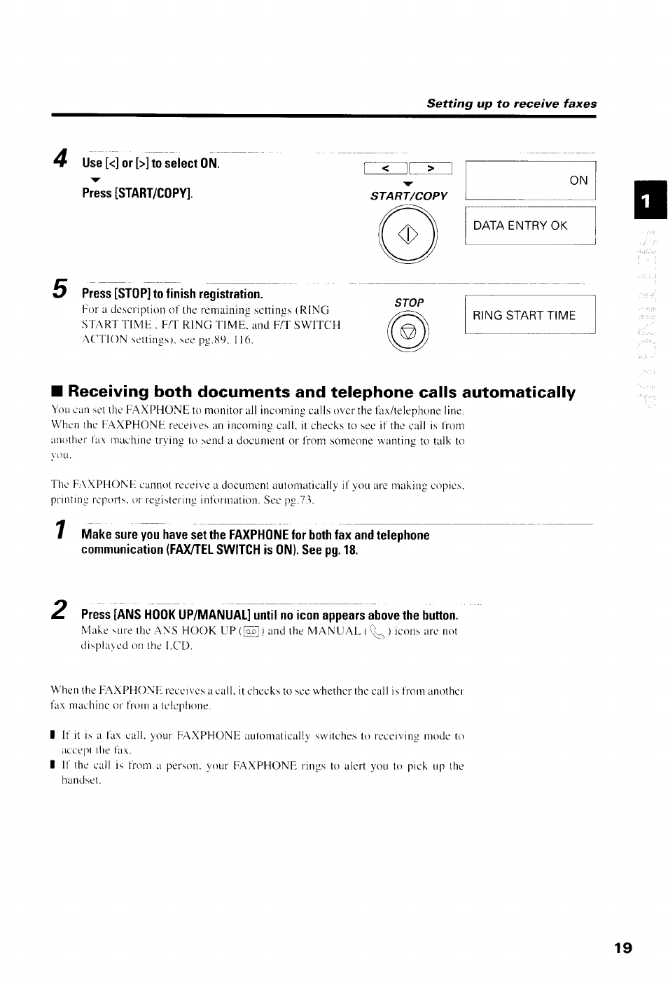 4 use [<] or [>] to select on. press [start/copy, Press [stop] to finish registration | Canon B550 User Manual | Page 31 / 136
