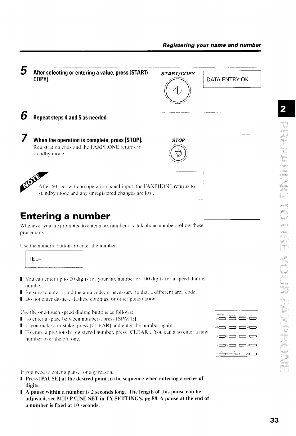 Data entry ok, Repeat steps 4 and 5 as needed, When the operation is complete, press [stop | Entering a number | Canon B550 User Manual | Page 45 / 136