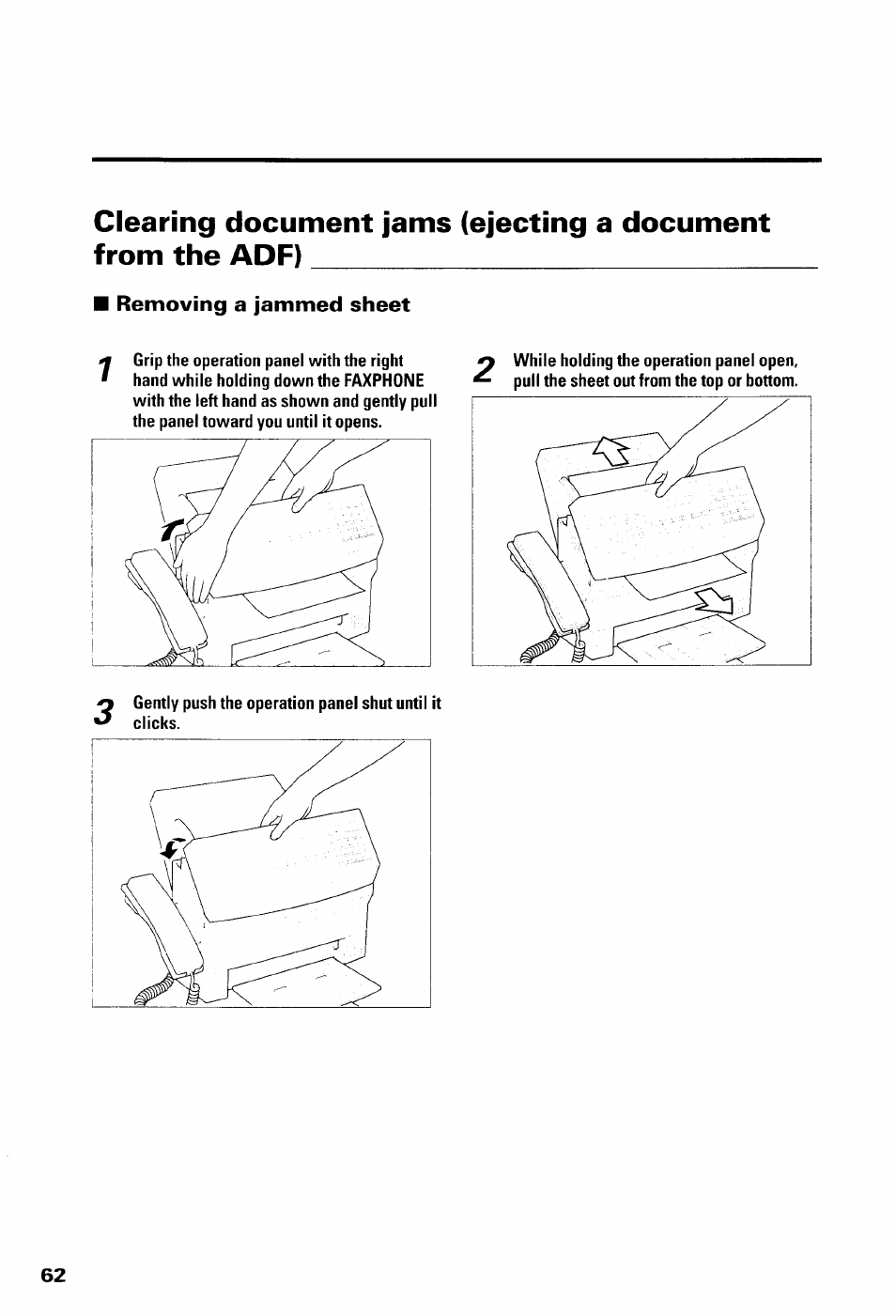 Removing a jammed sheet | Canon B550 User Manual | Page 74 / 136