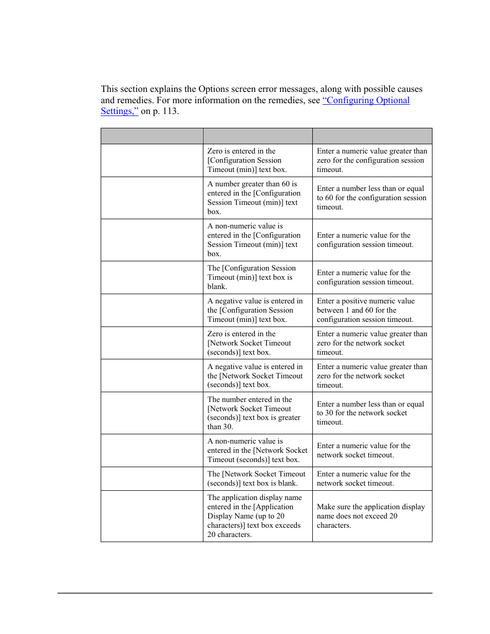 Options screen error messages, 10 options screen error messages | Canon Authorized Sen for ImageRUNNER Machines Version 4.1 User Manual | Page 160 / 176