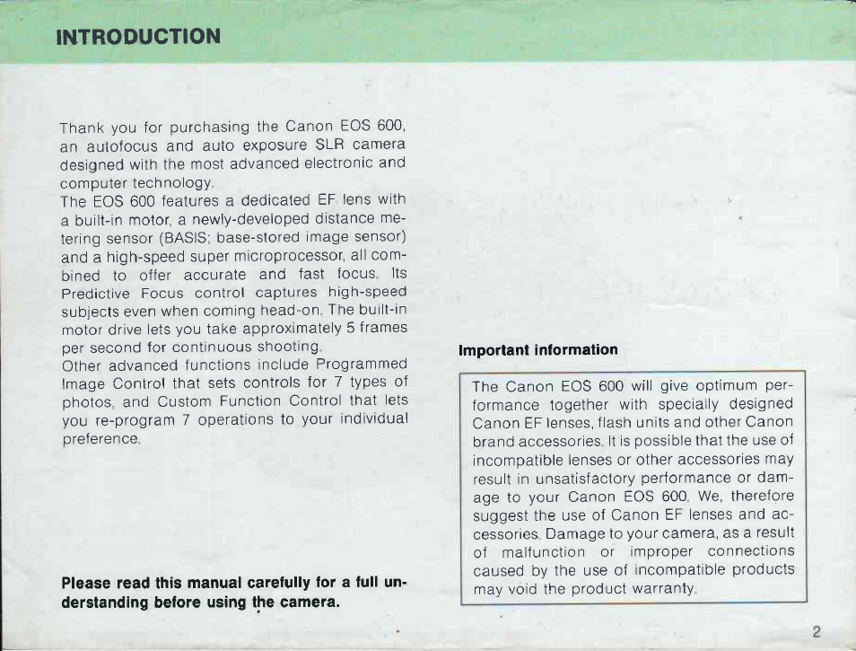 Canon EOS 600 User Manual | Page 3 / 114