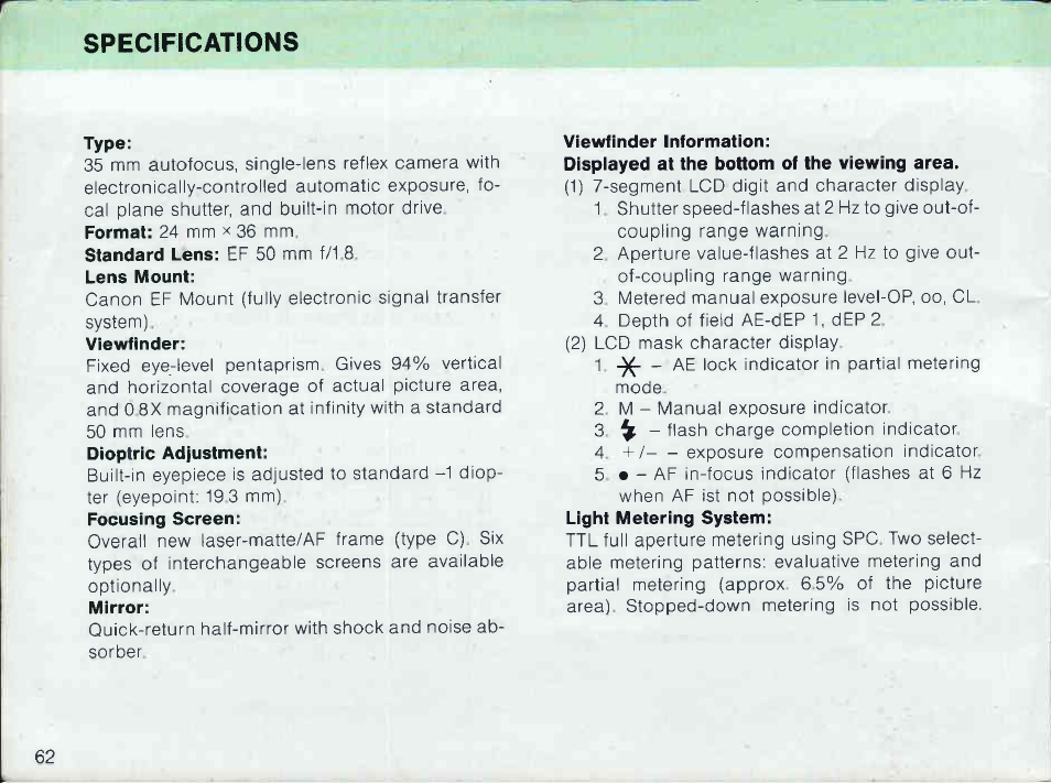 Manual override | Canon EOS 600 User Manual | Page 64 / 114