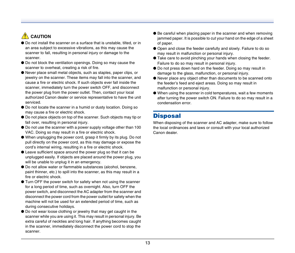 Disposal | Canon IMAGEFORMULA DR-2020U User Manual | Page 13 / 77