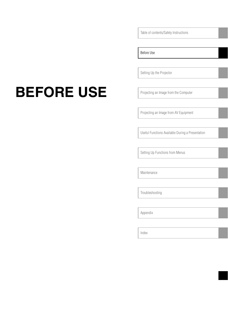 Before use | Canon REALiS X700 User Manual | Page 17 / 141