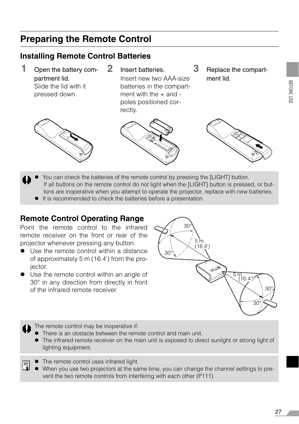 Preparing the remote control | Canon REALiS X700 User Manual | Page 27 / 141
