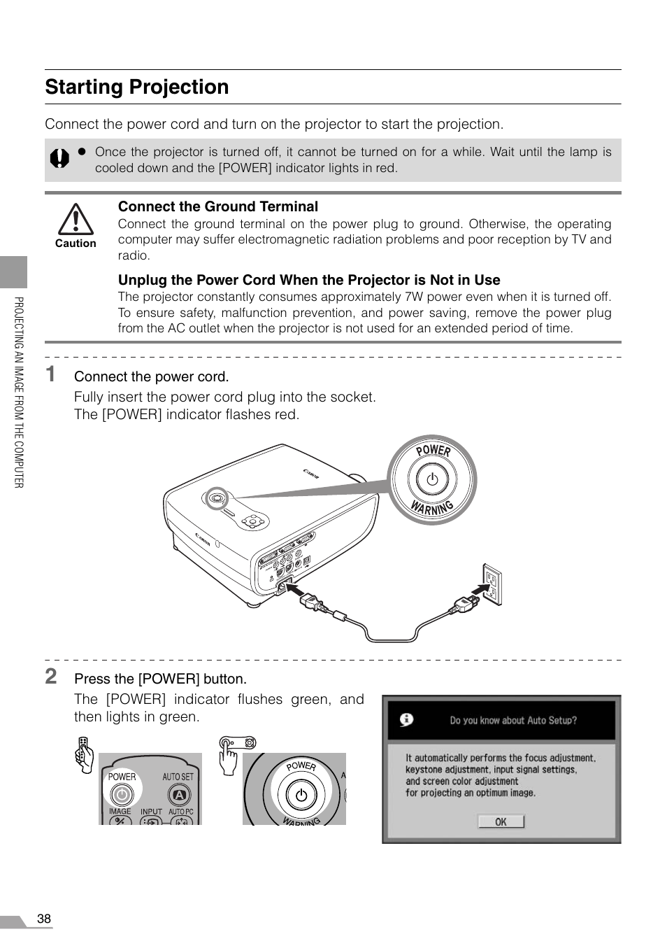 Starting projection | Canon REALiS X700 User Manual | Page 38 / 141