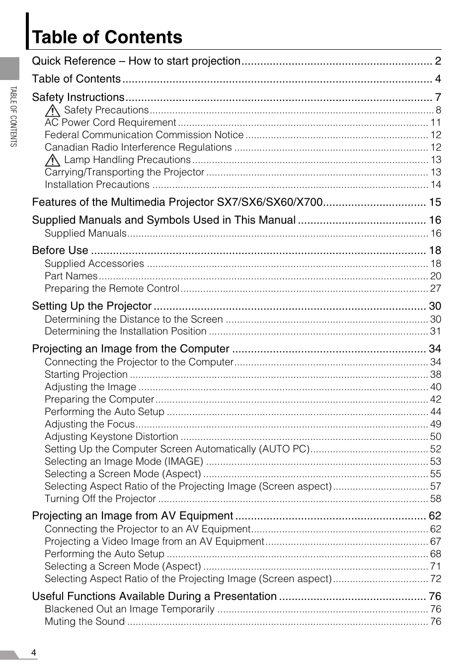 Canon REALiS X700 User Manual | Page 4 / 141