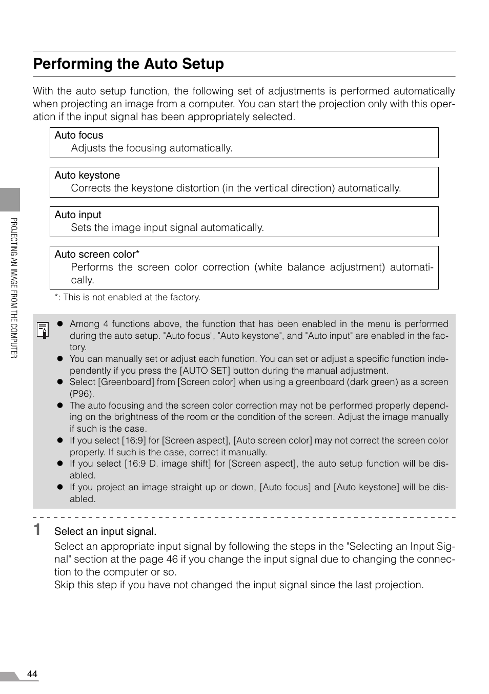 Performing the auto setup | Canon REALiS X700 User Manual | Page 44 / 141