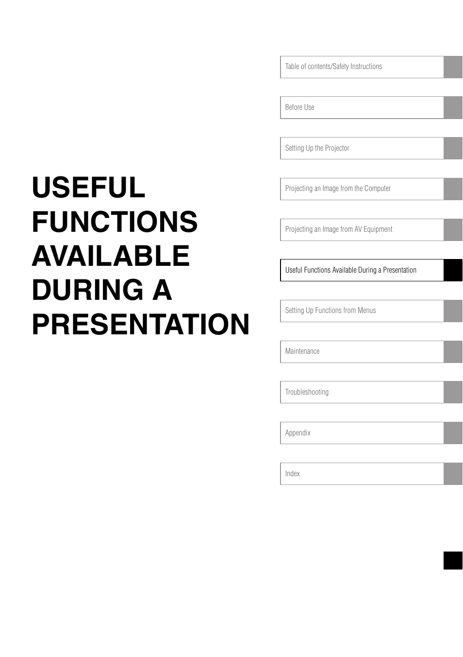 Useful functions available during a presentation | Canon REALiS X700 User Manual | Page 75 / 141