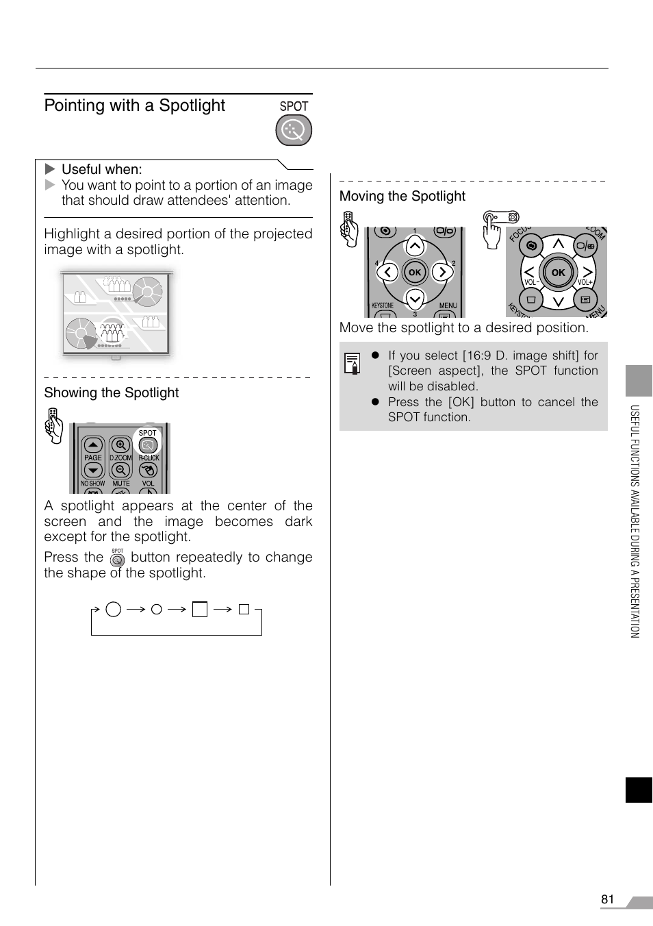 Pointing with a spotlight | Canon REALiS X700 User Manual | Page 81 / 141