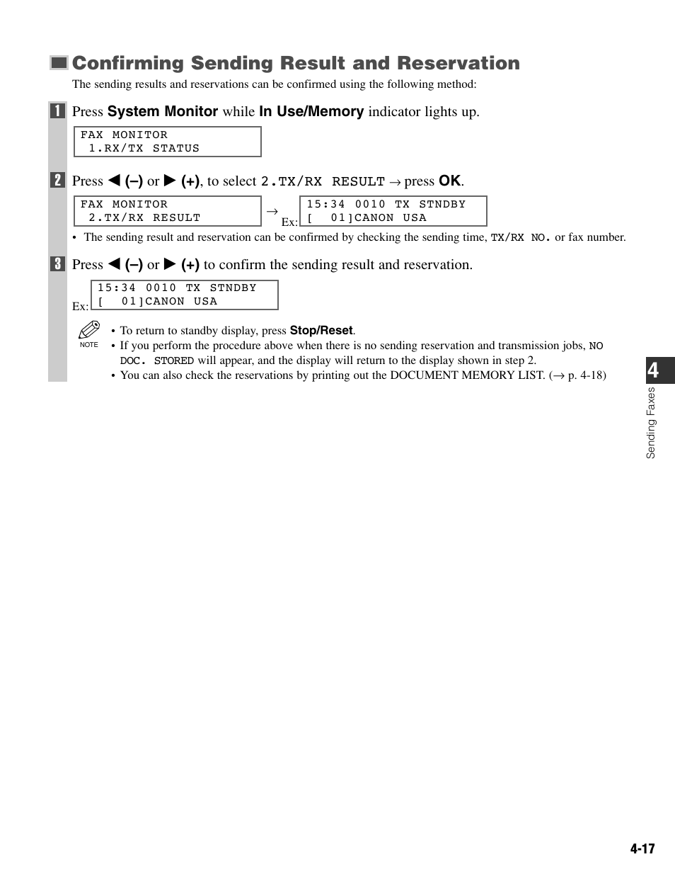 Confirming sending result and reservation | Canon FAX-L400 User Manual | Page 50 / 110