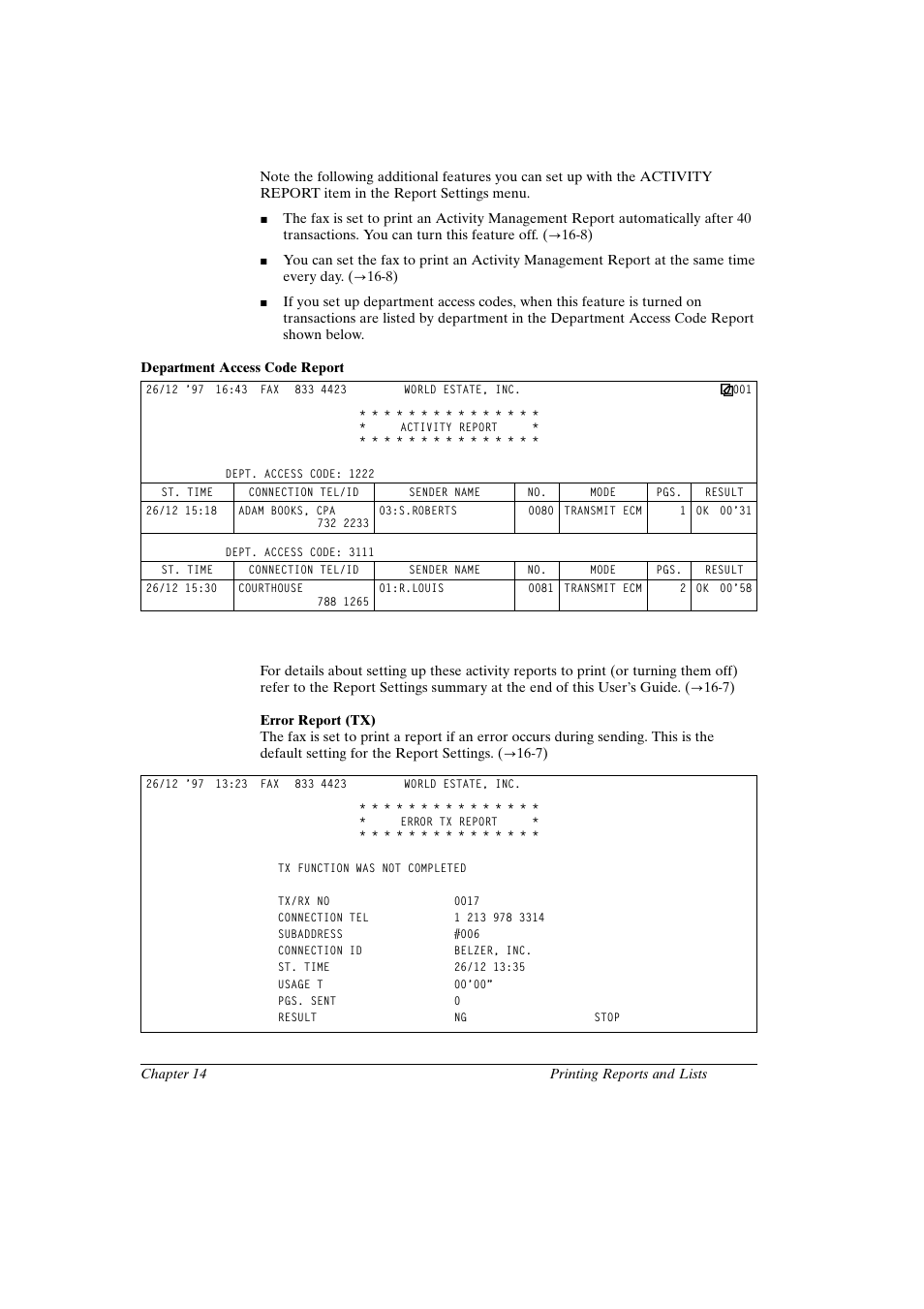 Setting and using activity reports | Canon FAX-L800 User Manual | Page 261 / 370