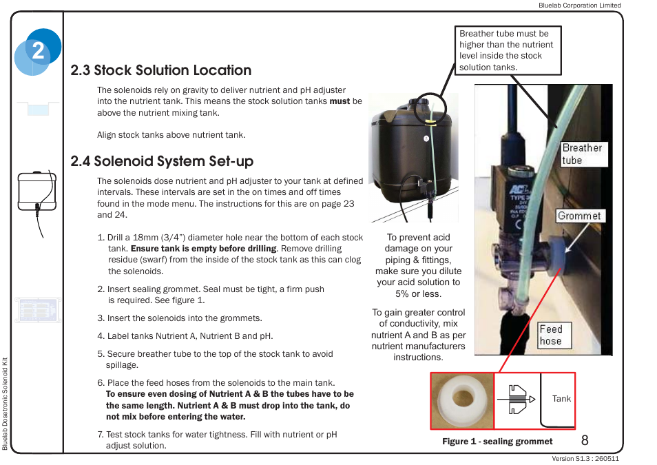 3 stock solution location, 4 solenoid system set-up | Bluelab Dosetronic Solenoid Kit User Manual | Page 12 / 45
