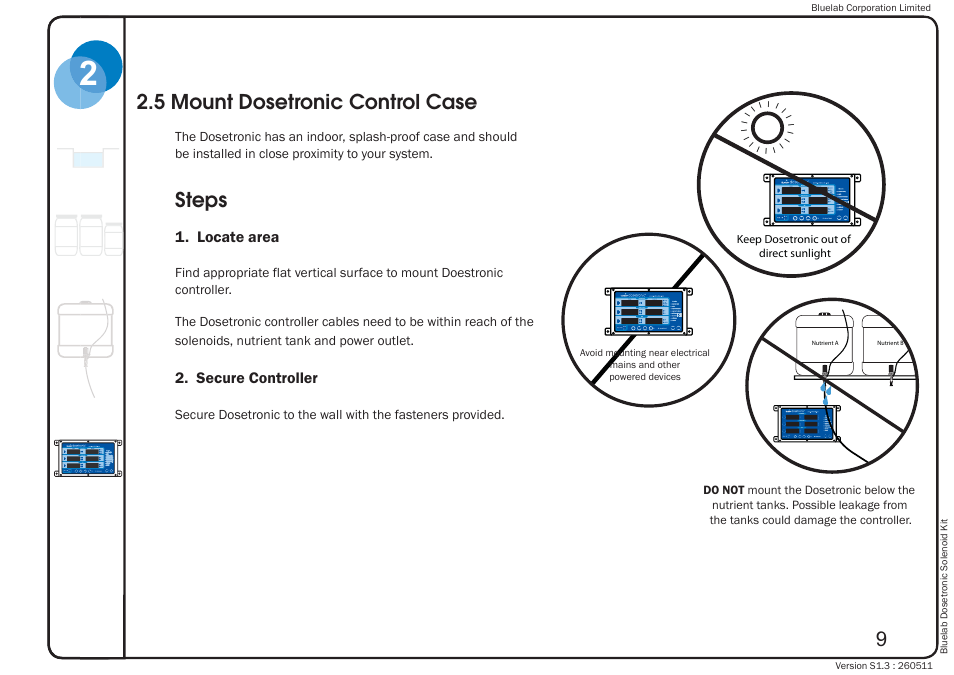 5 mount dosetronic control case, Steps, Locate area | Secure controller | Bluelab Dosetronic Solenoid Kit User Manual | Page 13 / 45