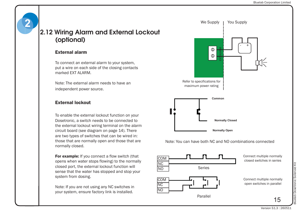 12 wiring alarm and external lockout (optional) | Bluelab Dosetronic Solenoid Kit User Manual | Page 19 / 45