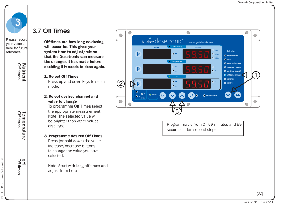 7 off times | Bluelab Dosetronic Solenoid Kit User Manual | Page 28 / 45