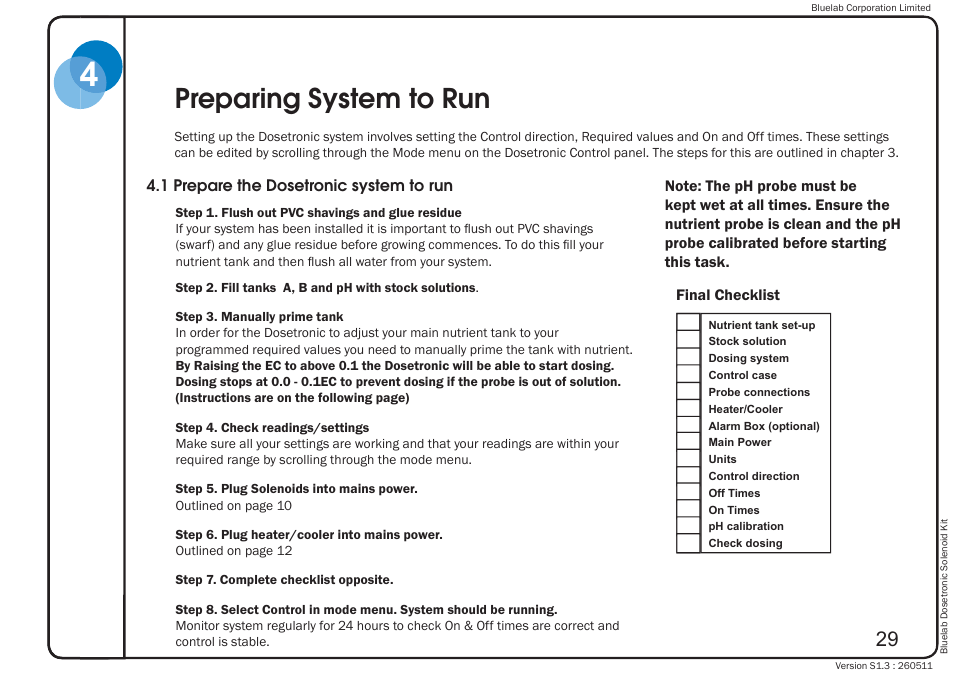 Preparing system to run | Bluelab Dosetronic Solenoid Kit User Manual | Page 33 / 45