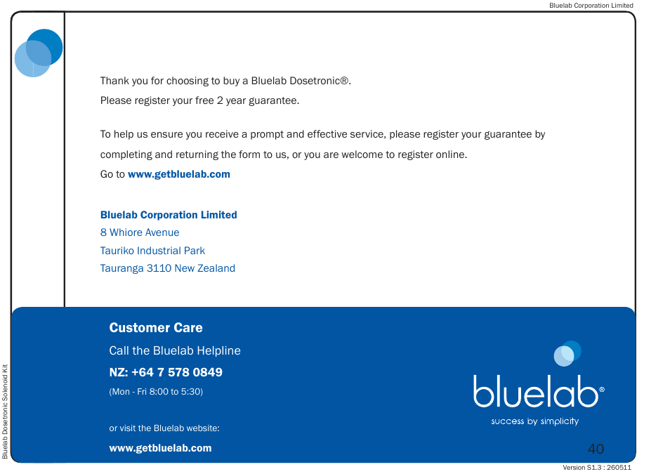 Customer care | Bluelab Dosetronic Solenoid Kit User Manual | Page 44 / 45