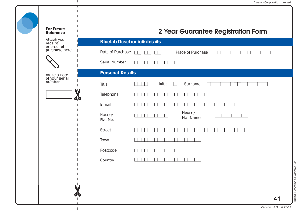 2 year guarantee registration form | Bluelab Dosetronic Solenoid Kit User Manual | Page 45 / 45