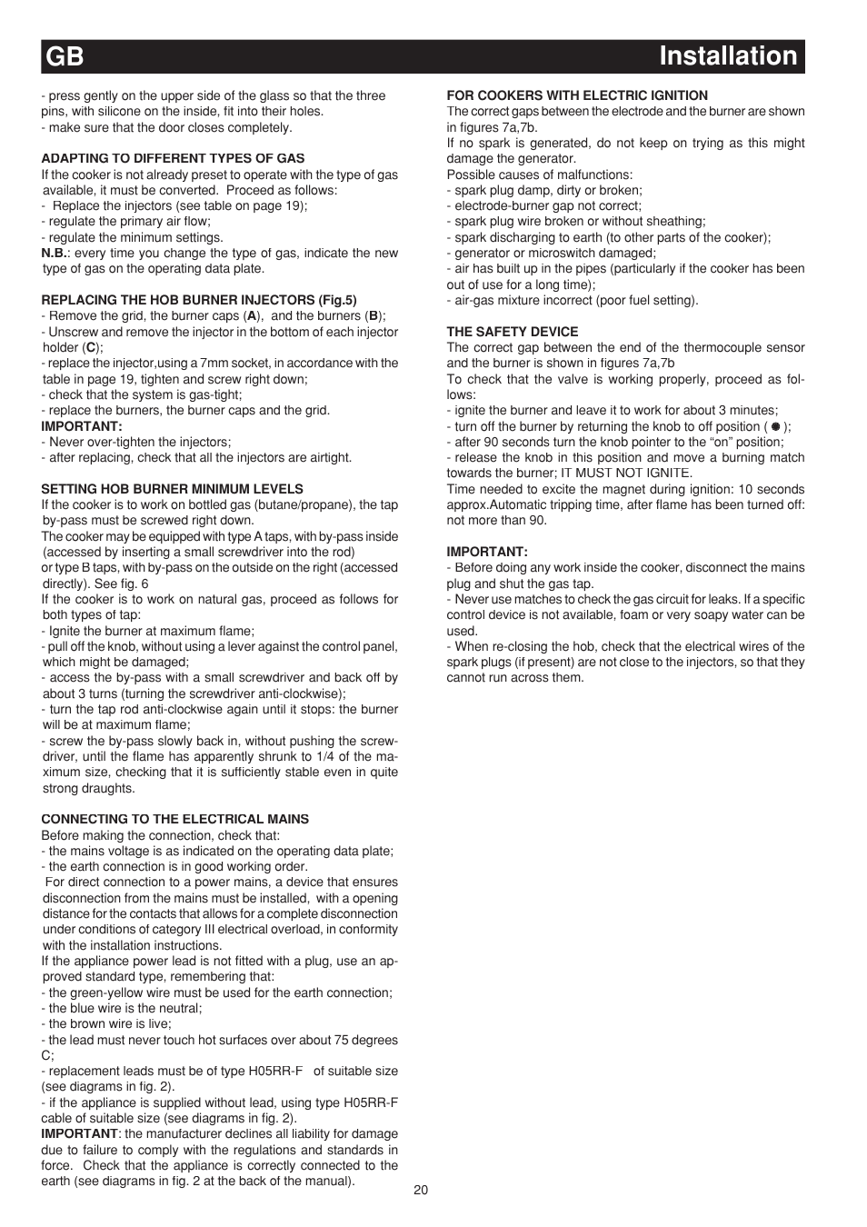 Gb installation | Bompani BO683SC/N User Manual | Page 20 / 28