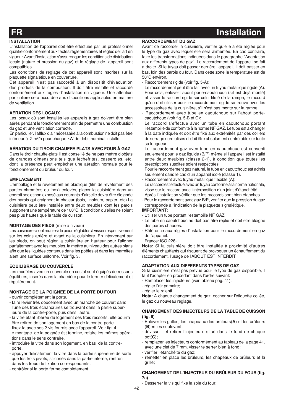 Fr installation | Bompani BO683YD/N User Manual | Page 42 / 60