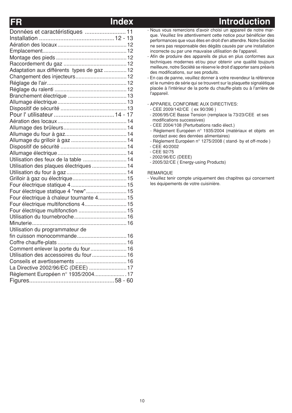 Index, Introduction | Bompani BO743WI/N User Manual | Page 10 / 60