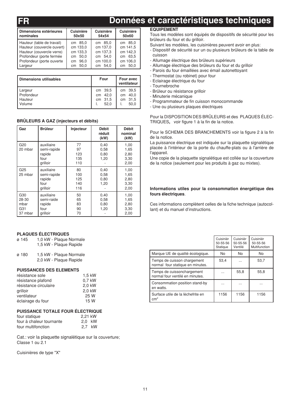 Données et caractéristiques techniques fr | Bompani BO743WI/N User Manual | Page 11 / 60
