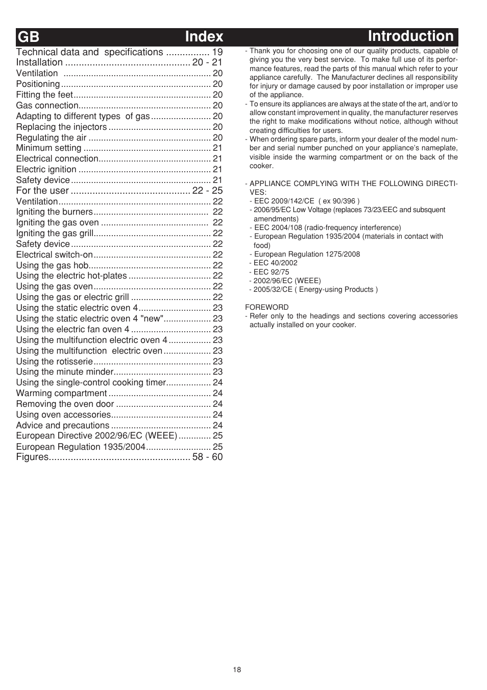 Introduction index gb | Bompani BO743WI/N User Manual | Page 18 / 60