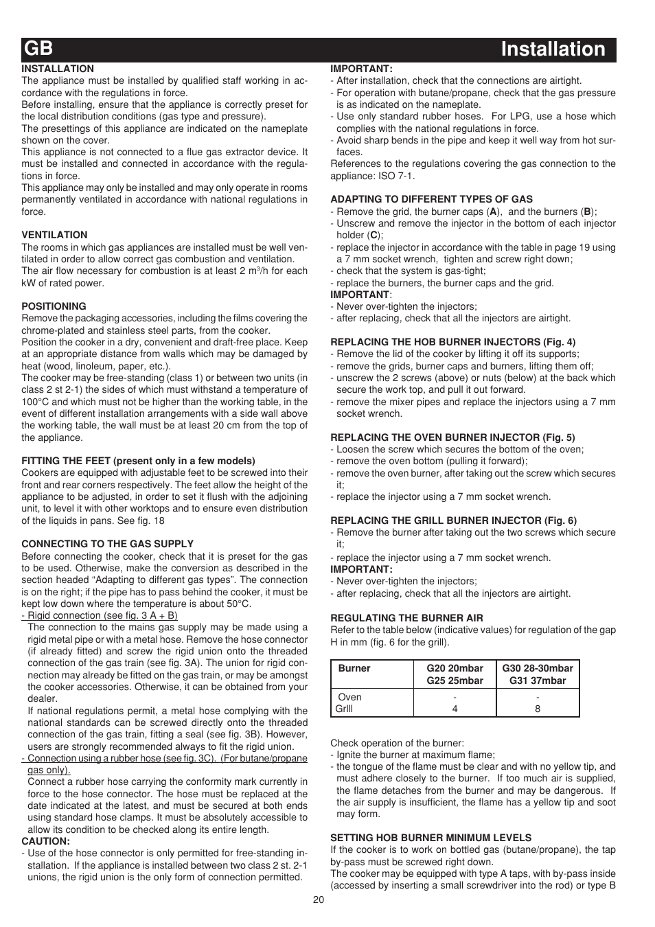 Installation gb | Bompani BO743WI/N User Manual | Page 20 / 60