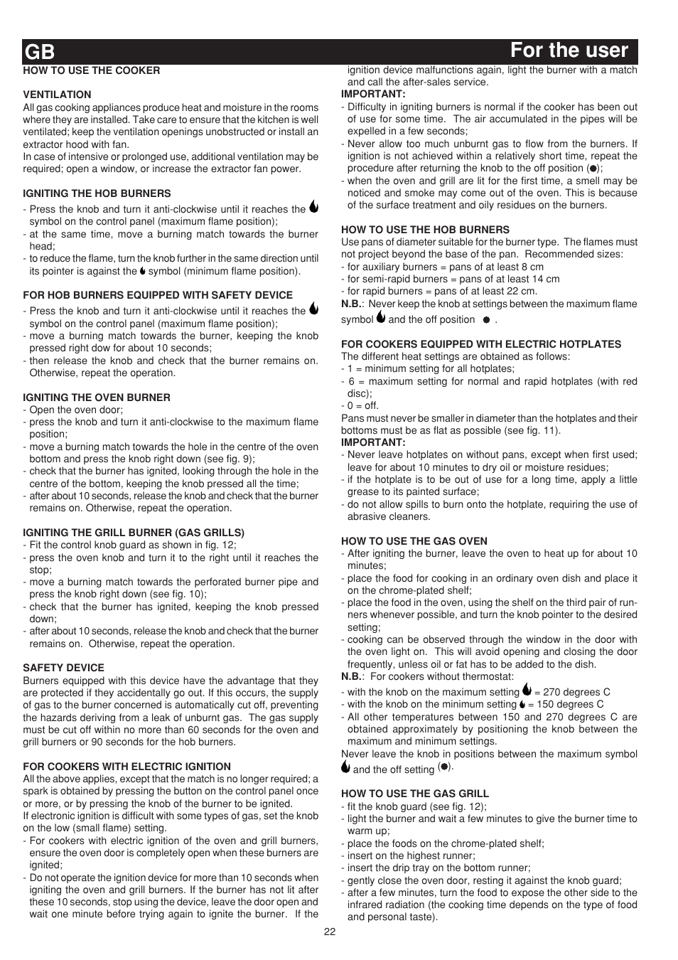 Gb for the user | Bompani BO743WI/N User Manual | Page 22 / 60