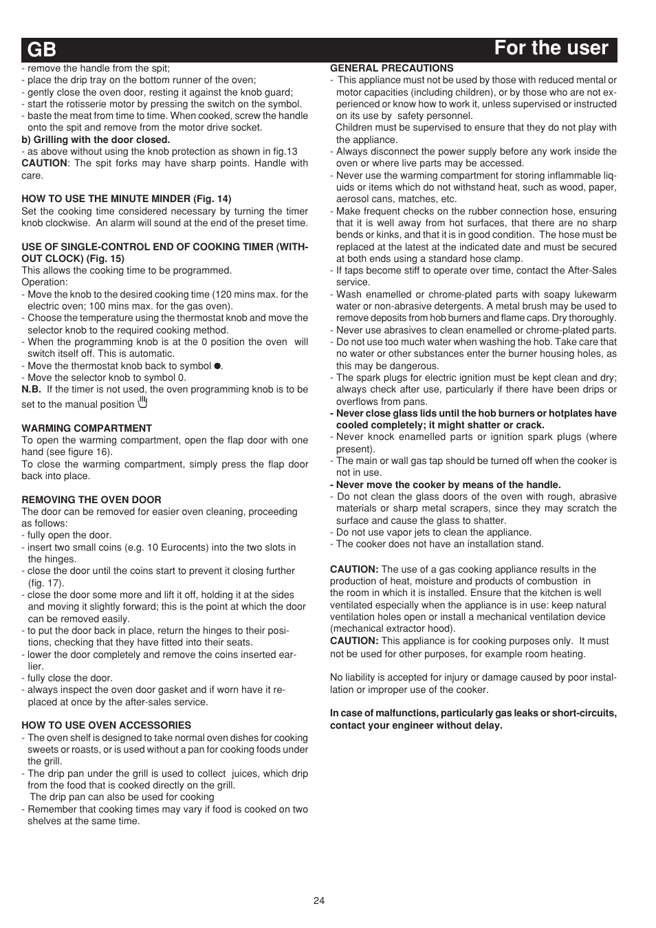 For the user gb | Bompani BO743WI/N User Manual | Page 24 / 60