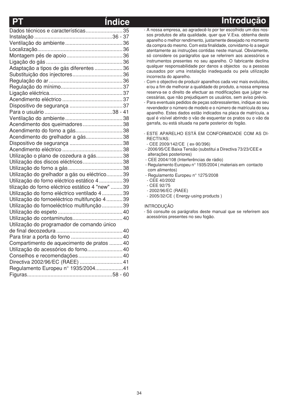 Introdução índice pt | Bompani BO743WI/N User Manual | Page 34 / 60