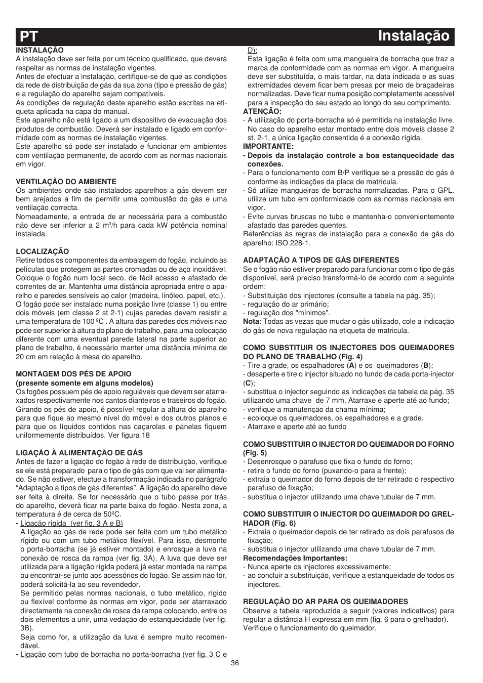 Instalação pt | Bompani BO743WI/N User Manual | Page 36 / 60