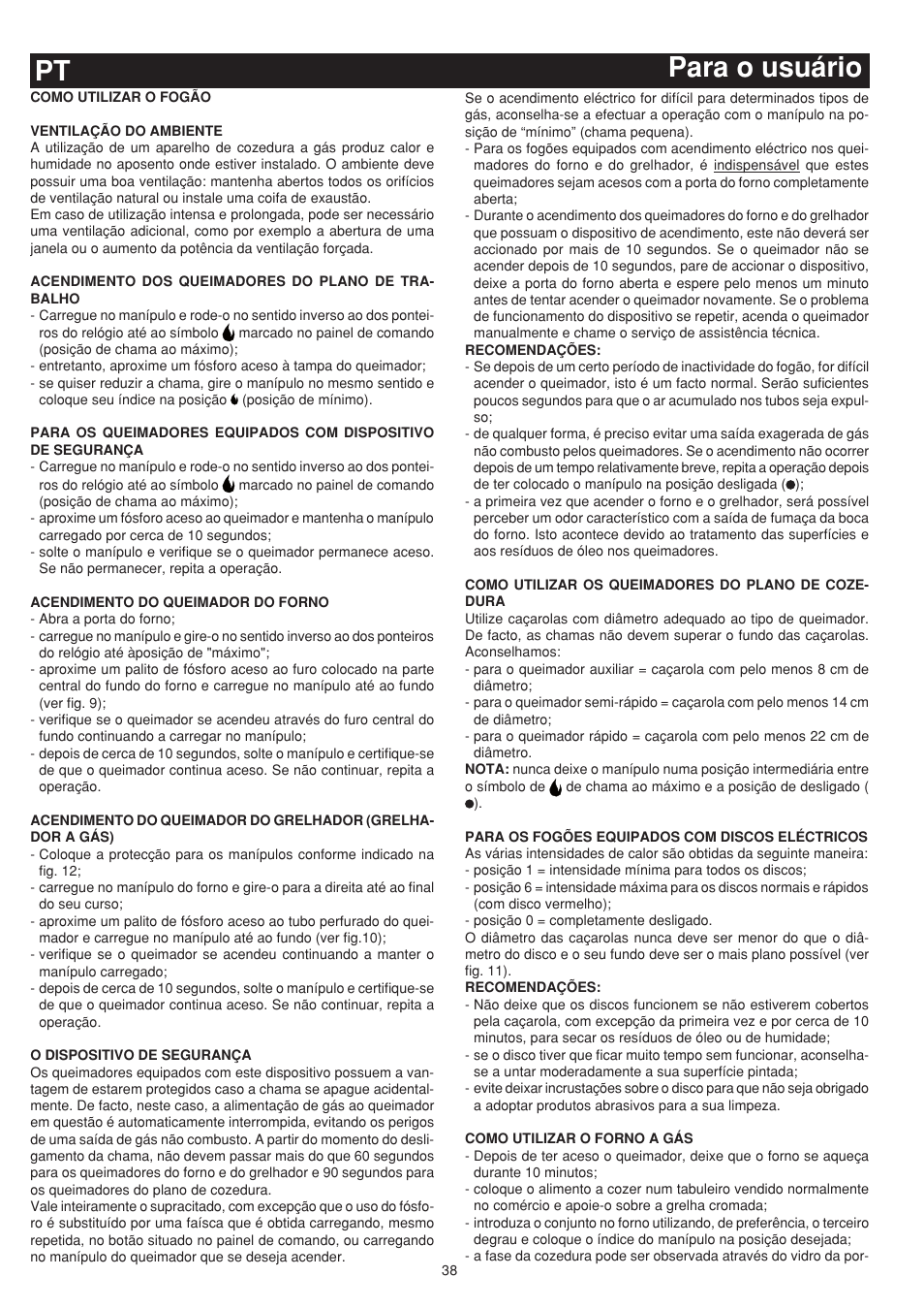 Pt para o usuário | Bompani BO743WI/N User Manual | Page 38 / 60
