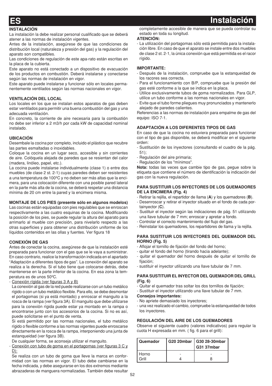 Instalación es | Bompani BO743WI/N User Manual | Page 52 / 60