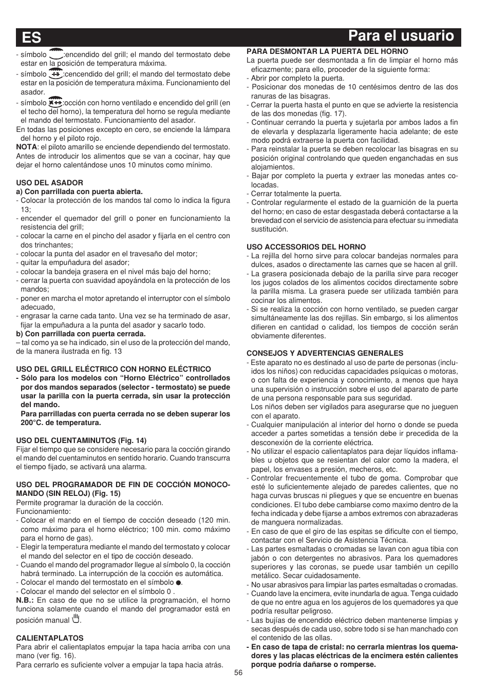 Para el usuario es | Bompani BO743WI/N User Manual | Page 56 / 60