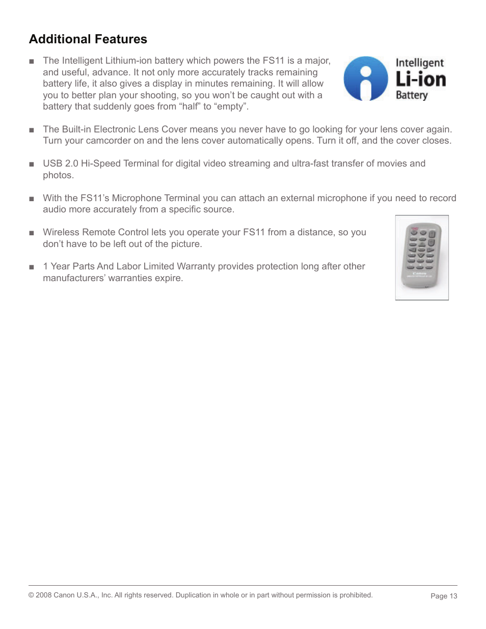Additional features | Canon 2685B001 User Manual | Page 13 / 17